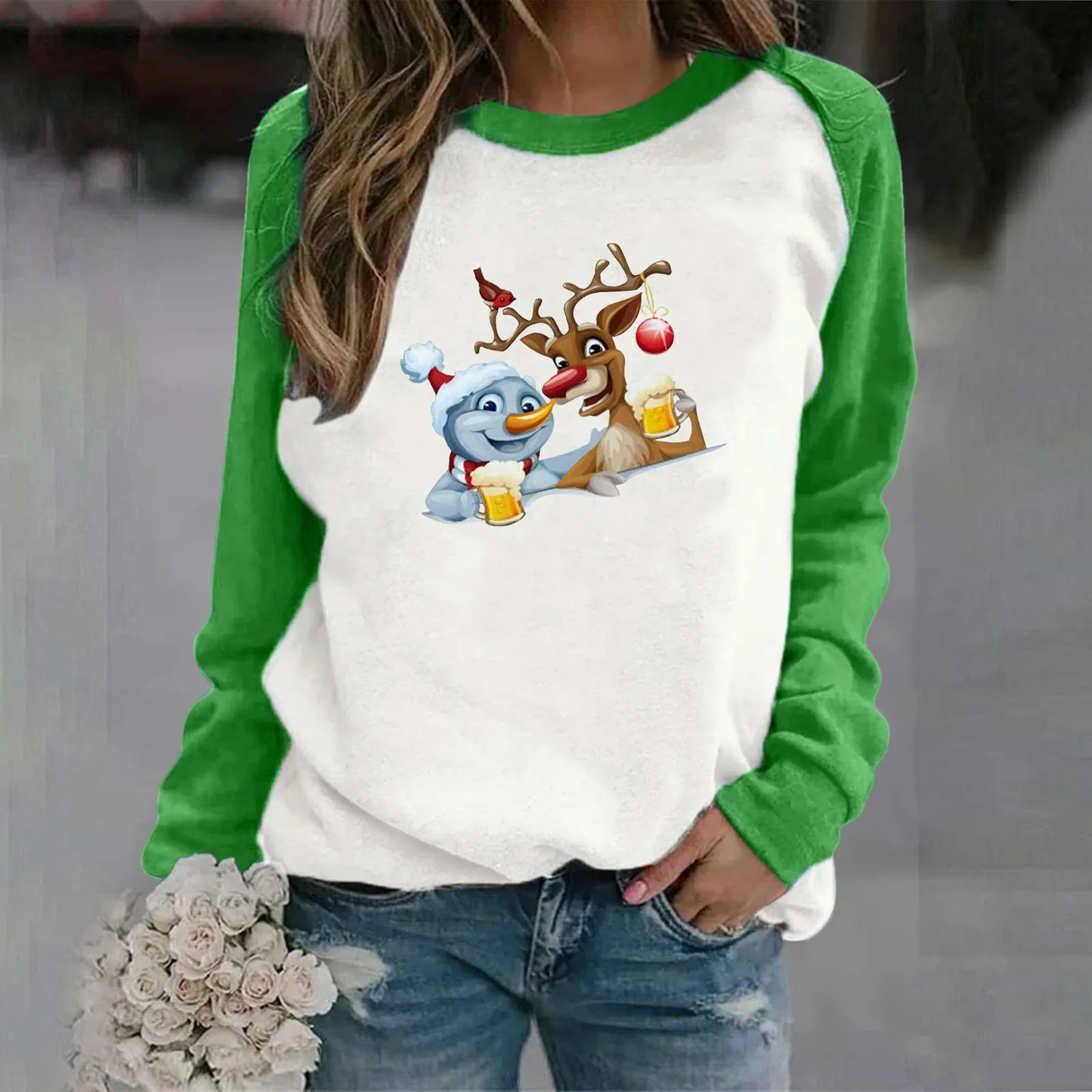 

Women's Fleece Sleeve Printing Fleece h Contrast Long Cotton Soft Sweatshirts Women Ladies Oversized Sweatshirts Cute Fall