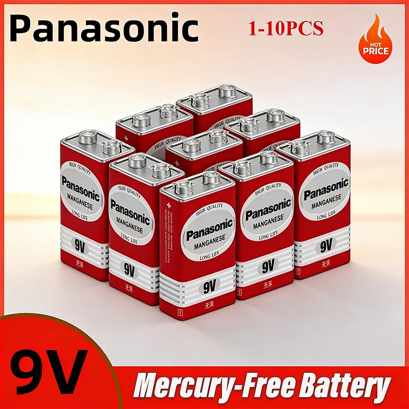 Фото Оригинальная щелочная батарейка Panasonic 9V 6F22ND, без ртути, с длительным сроком службы, для детектора дыма/будильника/беспроводного микрофона №1