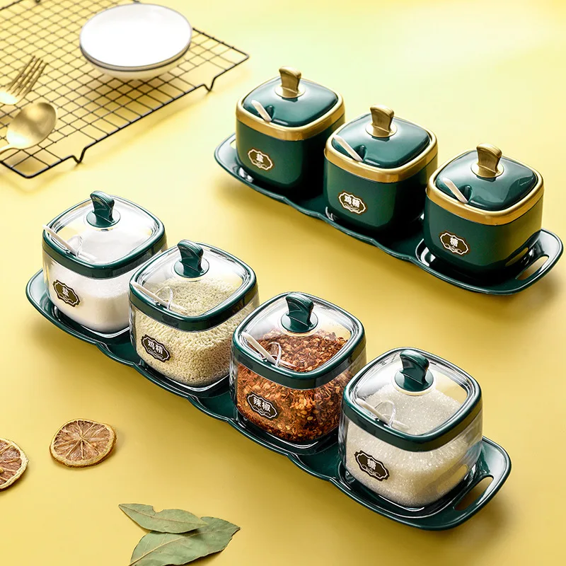MOONBIFFY Kitchen Seasoning Pot Combination Suit Salt Monosodium Sugar Pepper Cumin Powder Anise Can Kitchen Spice Container