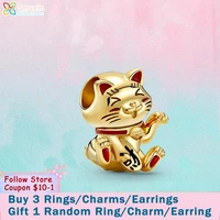 smuxin 925 sterling silver beads cute fortune cat charm fit original pandora bracelets for women jewelry making gift