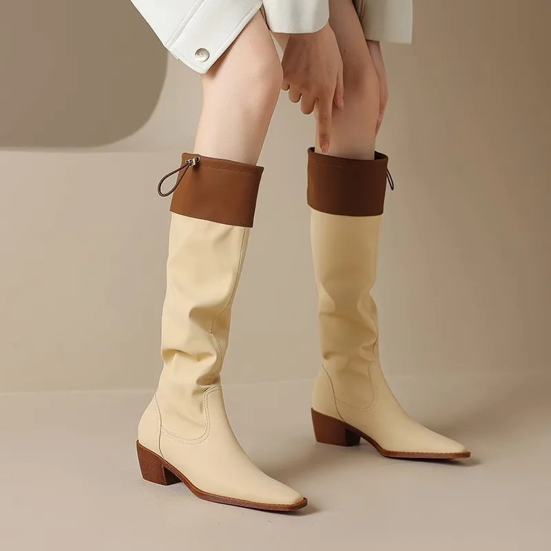 

Зимние женские высокие сапоги, высокие эластичные сапоги до колена с квадратным носком на толстом каблуке, женские сапоги В рыцарском стиле