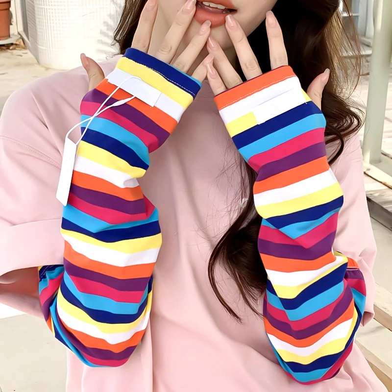 

Colourful Striped Sleeves Sheath For Women Outdoor Driving Men Sun Protection Sheath Cove Fashion Accessories