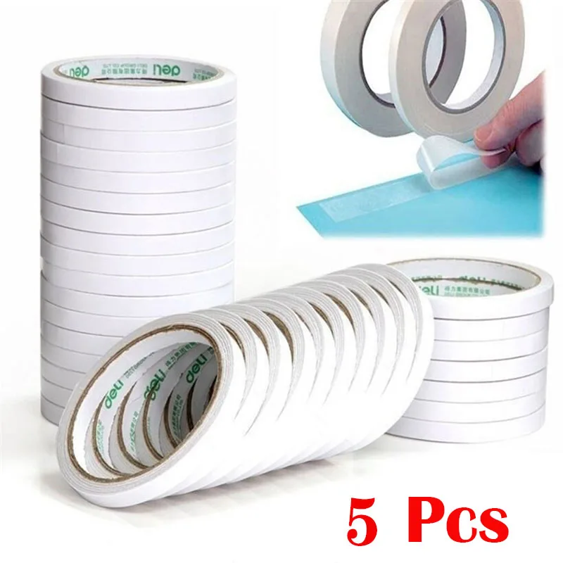 

5 Rolls Double Sided Adhesive Tape White Super Strong Home DIY Craft Office Supplies Powerful Hand Tearing Adhesive Tapes