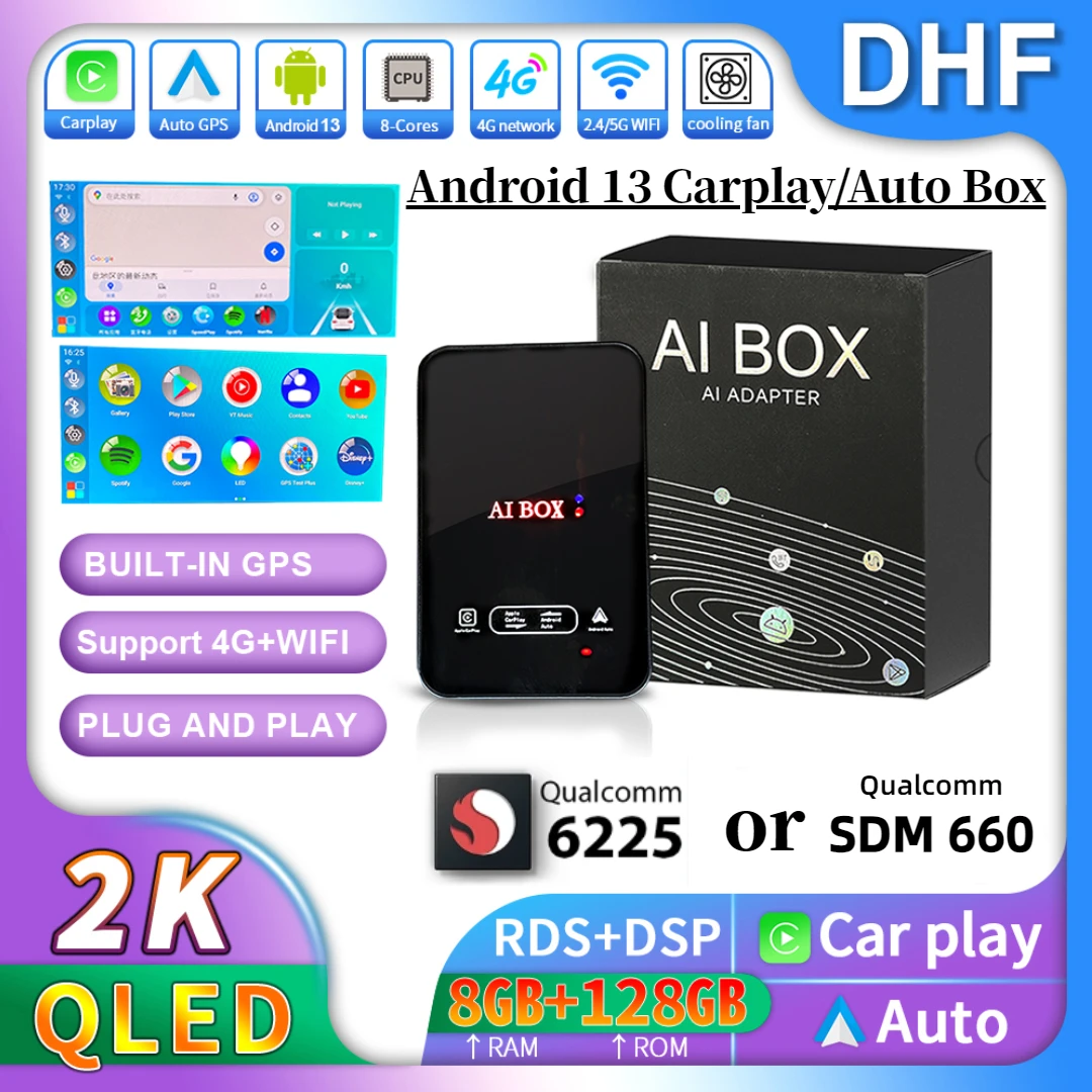 DHF Android CarPlay Apple проводной к беспроводному ТВ Ai Box Qualcomm 6225/SDM660 8-ядерный