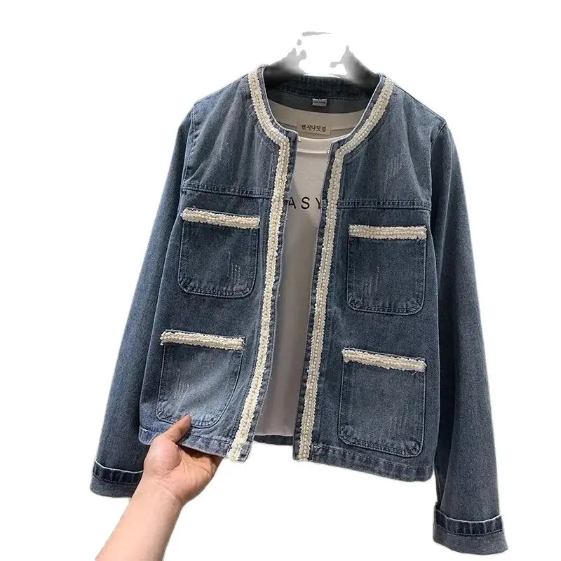 Женская джинсовая куртка с длинным рукавом свободная повседневная из денима