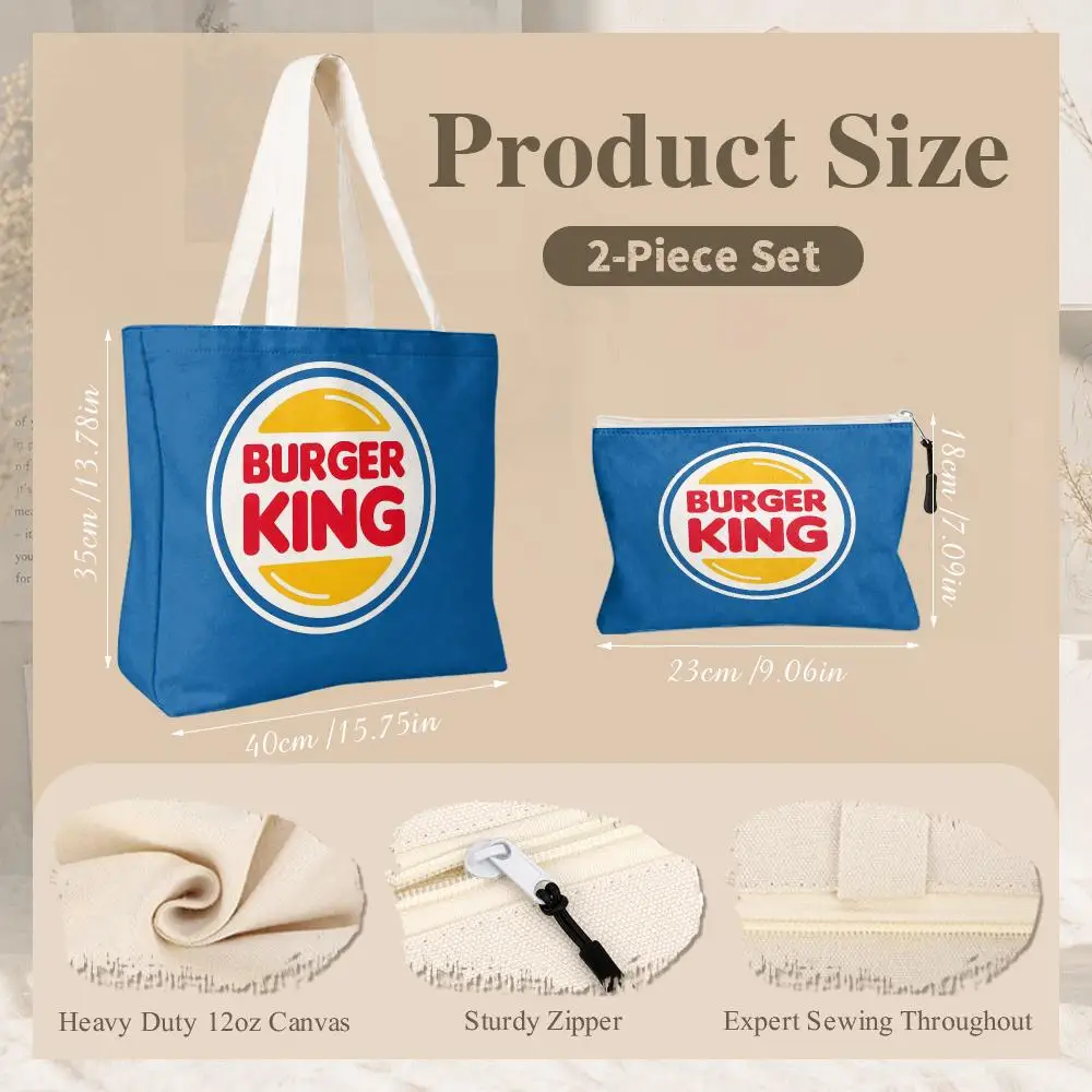 Фото Набор из 2-х сумок H-Hun Burger King: холщовые сумки-тоут с двусторонним принтом, на молнии, для покупок, на плечо. №5