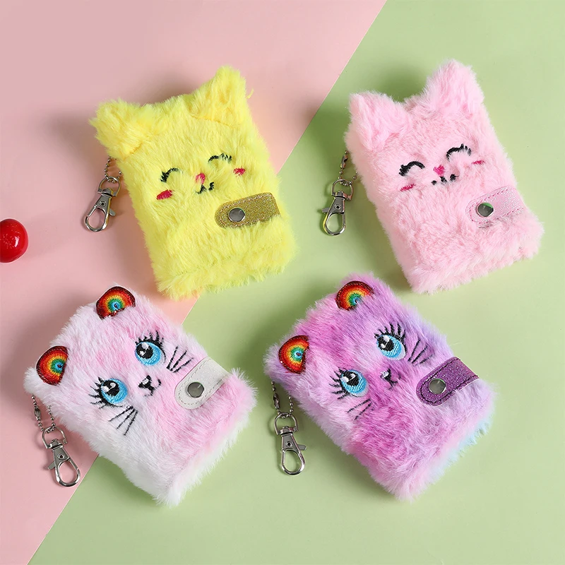 

Cute Cat Plush Pendant Keychain Notebook For Girls Kawaii Bag Charm Jewelry Key Ring Charming Decoration Daily Planner Journal