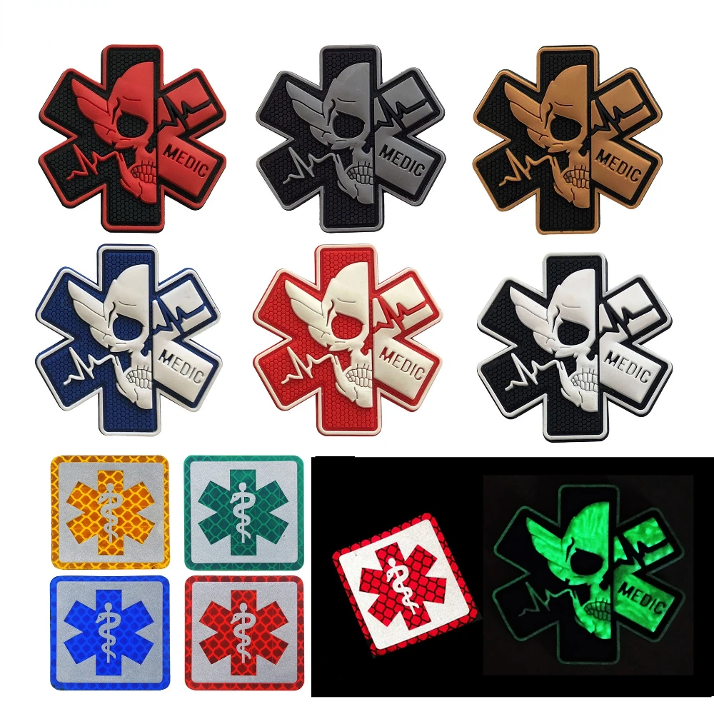 

MEDIC Skull Crossbones Medic Tactical Morale Arm Badge PVC Military Patches for Clothing Patch for Clothes Sewing Embroidery DIY