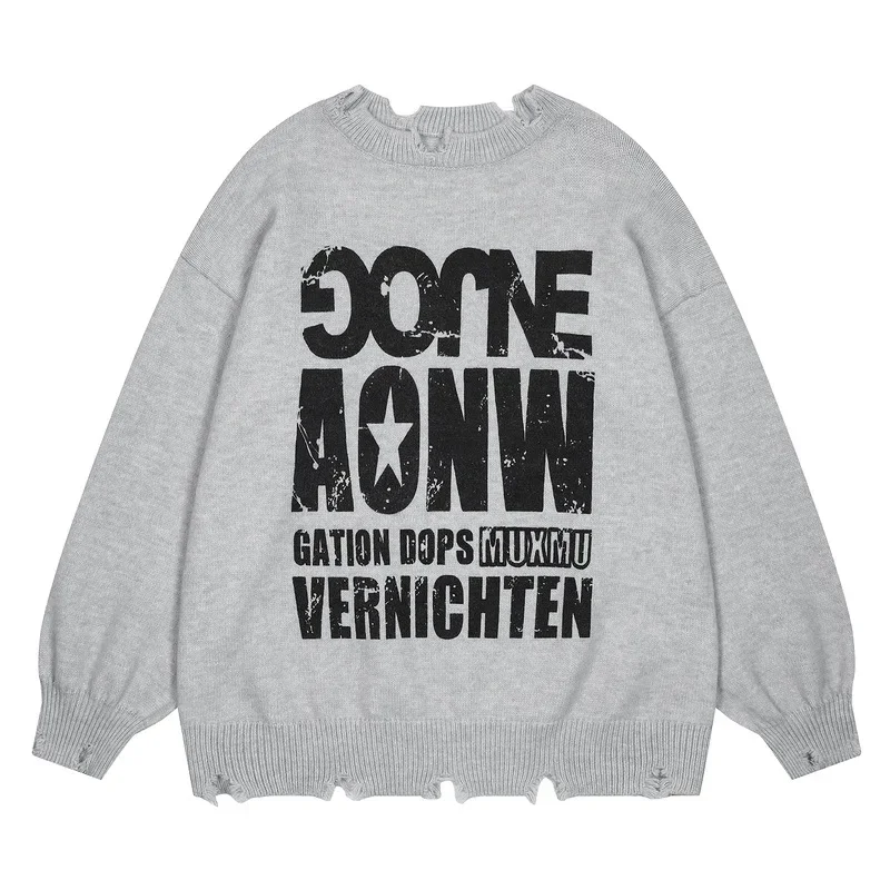 Американский винтажный свитер с буквенным принтом унисекс повседневный вязаный