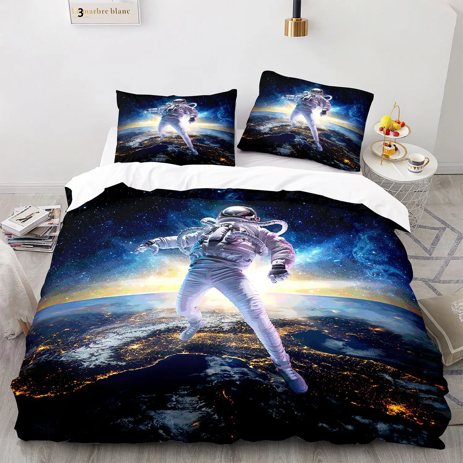 

Комплект постельного белья с 3d-изображением планеты космонавта, пододеяльник, наволочки, льняное одеяло, покрывало, комнатный декор, двуспальный, Королевский размер