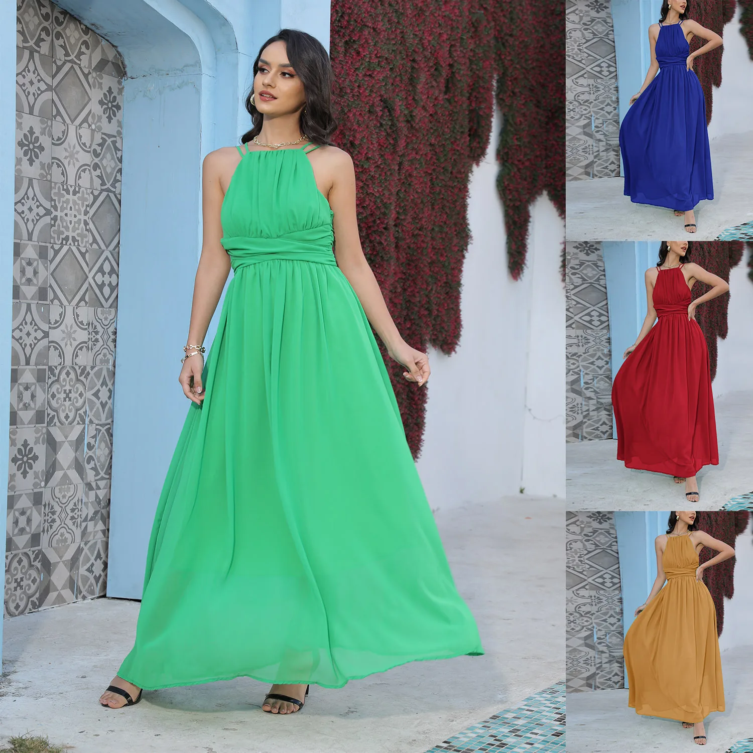 

Slim Sleeveless Halter Neckline Sexy Mother of The Bride Dresses Elegant Formal Evening Dress Women Birthday Party