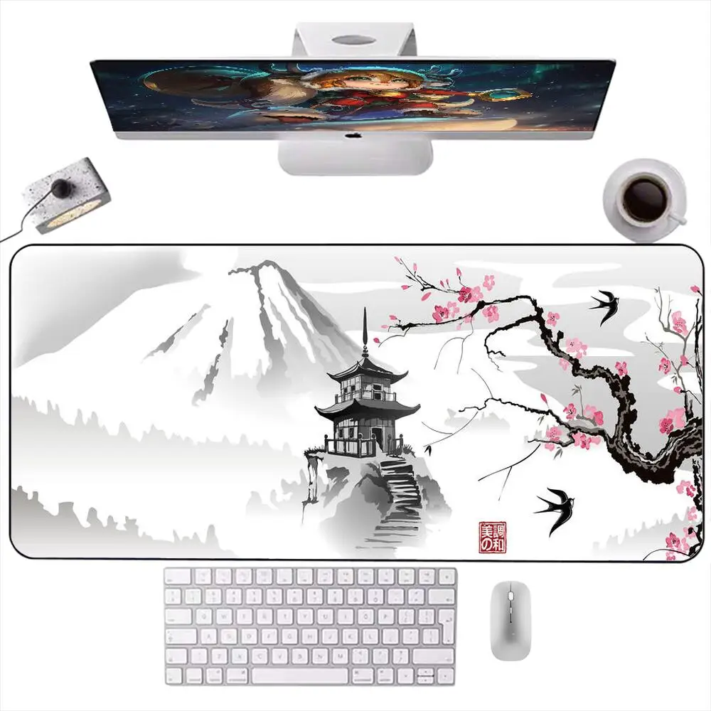 

Japanese Cherry Blossom Sakura Pagoda Mouse Pad XXL Carpet Large Gaming Accessories Computer Gamer Keyboard Mousepad Desk Mat