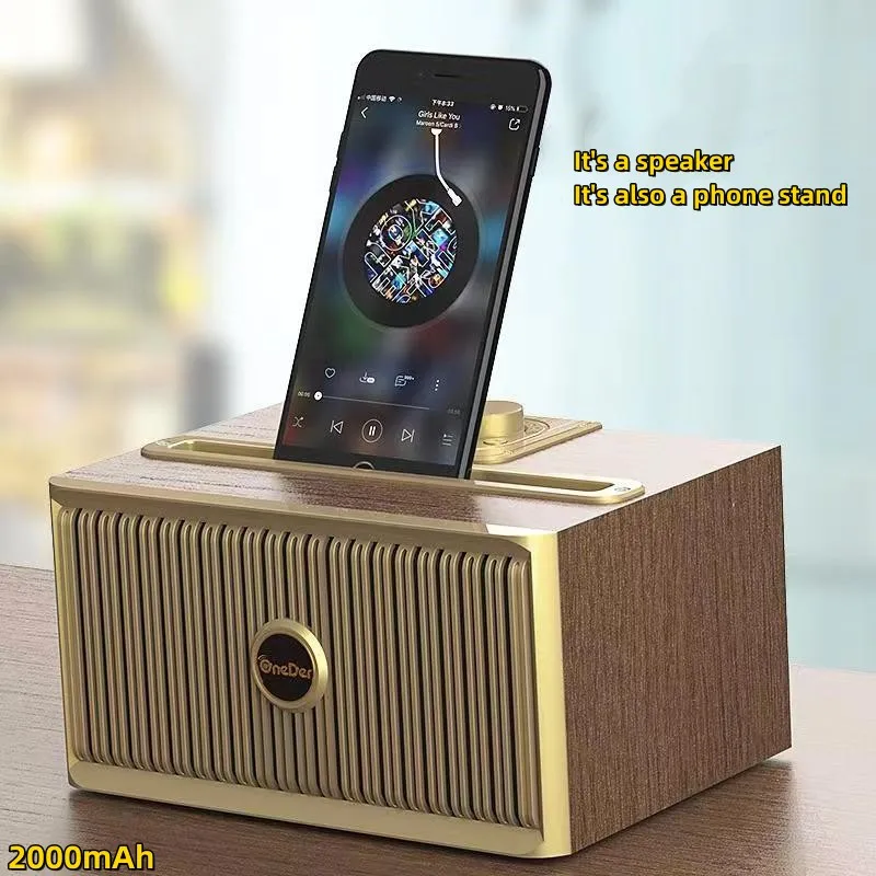 

Caixa De Som Vintage Wood Portable Desktop Outdoor Wireless Bluetooth Speaker Stereo Surround Bass Phone Holder, FM/AUX/USB