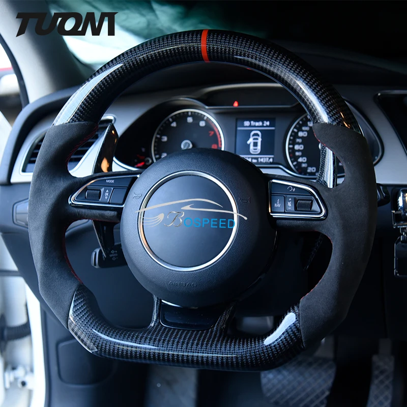 

For Audi S3 RS3 S4 RS4 S5 RS5 S6 RS6 S7 RS7 Black Suede Leather Steering Wheel Carbon Fiber