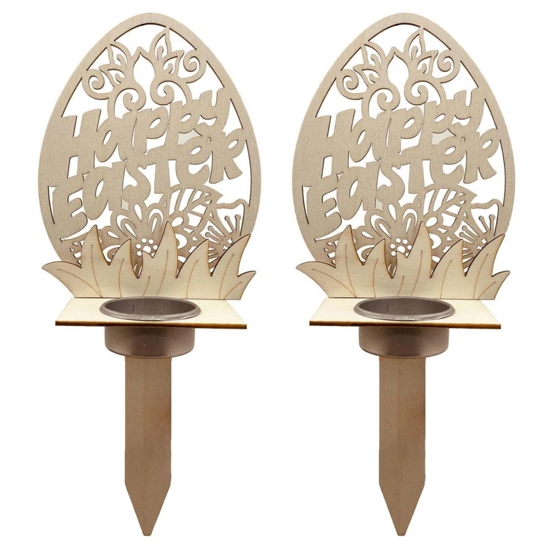 

Easter Wooden Stake Feeder Hollow Egg Bunny Flower Pattern Woood Crafts