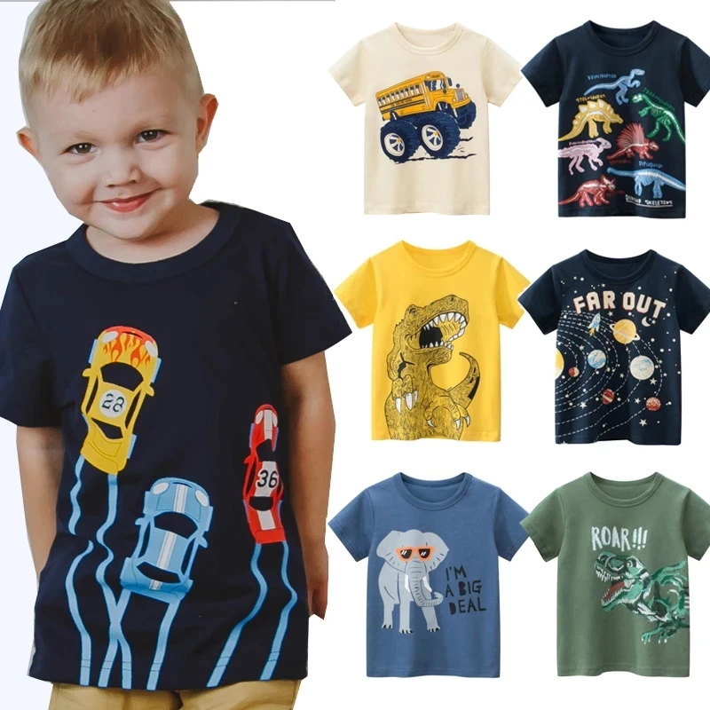

Boys T-shirt Summer Children Dinosaur Shark Car football Printing toddler T Shirt Girls tee shirt Cartoon Kids Clothes