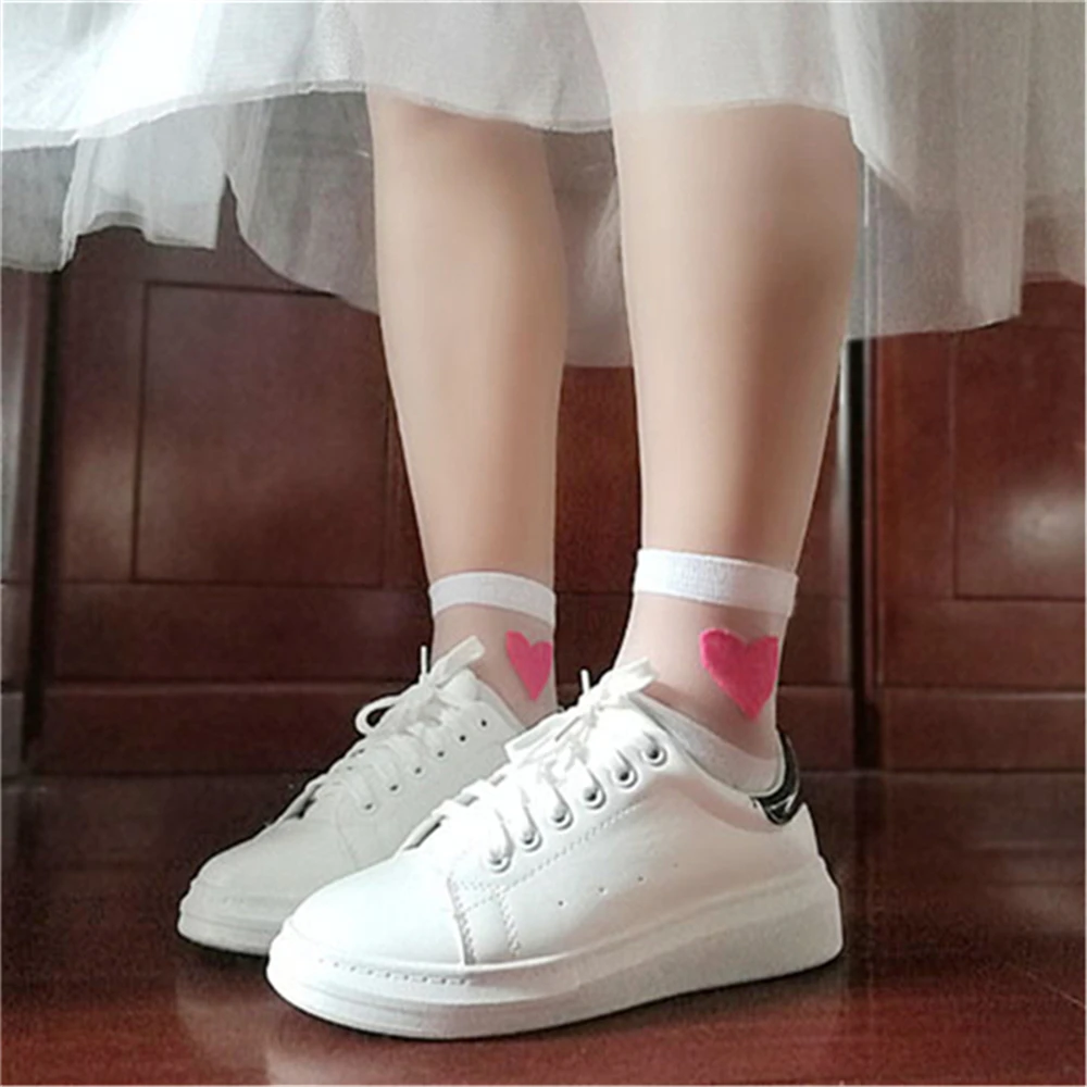 

Soft Fashion Summer Cute Women Socks Comfortable Sexy Love Heart Lace Splicing Cotton Breathable Socks Dropship Elegant