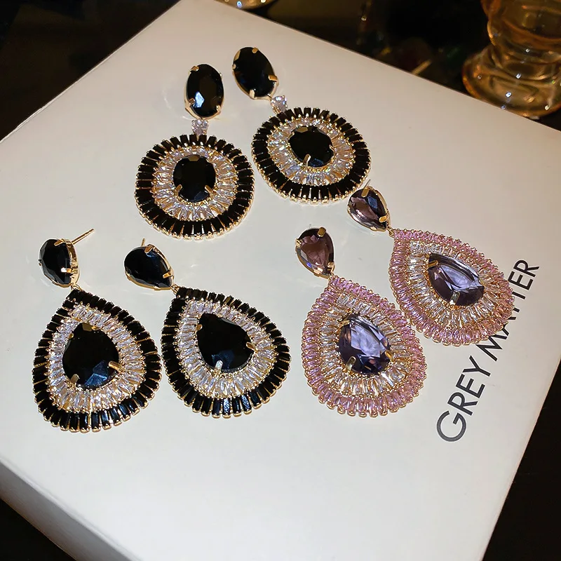 

New Luxury Jewelry Zirconia Big Waterdrop Earrings For Women Girls Statement Jewelry Geometric Oval Large Earings Party Bijoux