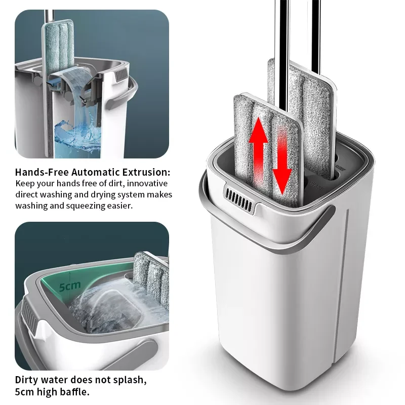 

2021 latest Mop Set Hands Free Wash Cleaning Tools Floor Cleaner Microfiber Mops With Bucket Kitchen Clean Flat Squeeze Mop