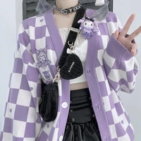 sanrio jk sweater uniform coat cinnamoroll kuromi anime kawaii uniform checkerboard womens plus size knitted utumn winter loose