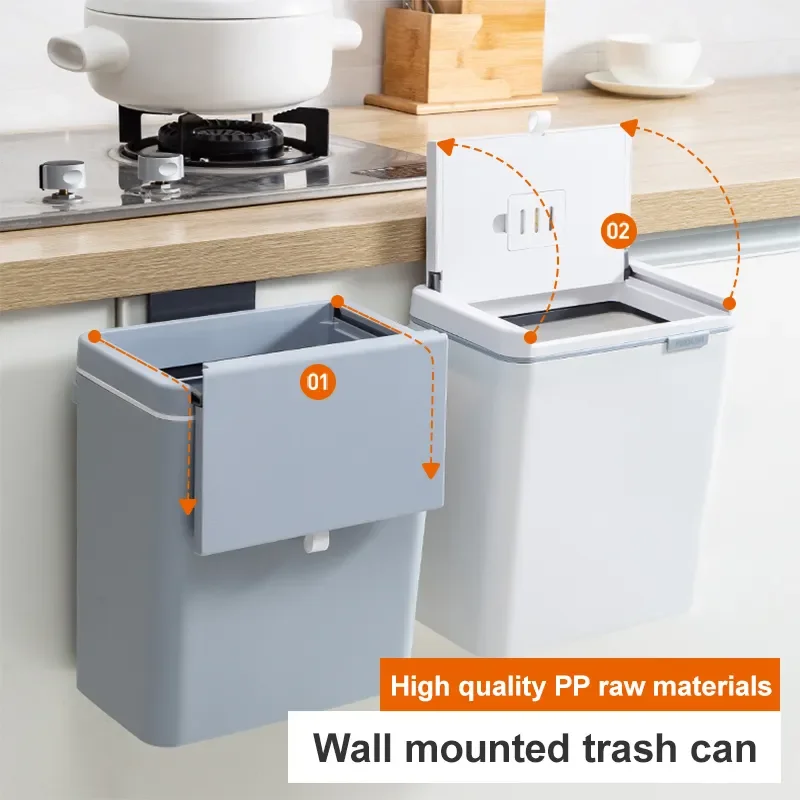 

Wall Mounted Trash Can Kitchens Cabinet Door Waste Bin With Lid Kitchen Trashs Bin Garbage Cans Storage Bucket For Kitchen