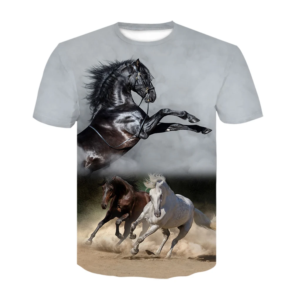 

Summer New O-neck Wearing A flower Headband Horse T-Shirt 3D Fashion T Shirt Animal Clothes Men Women Large Size Tshirt Dropship