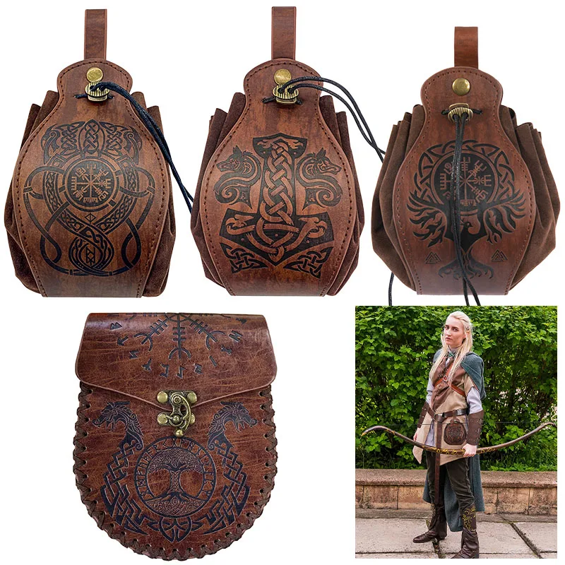 

Medieval Viking Mini Bag Coins Retro Bag Rune Pouch Pouch Men Women Cosplay LARP Costume Accessories Leather Suede Medieval Loop