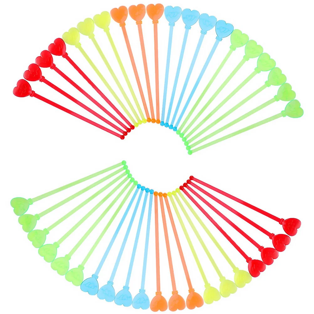 

40 PCS Heart Swizzle Stick Plastic Cocktail Shaker Drinking Stirrers Milk Glass Juice Acrylic