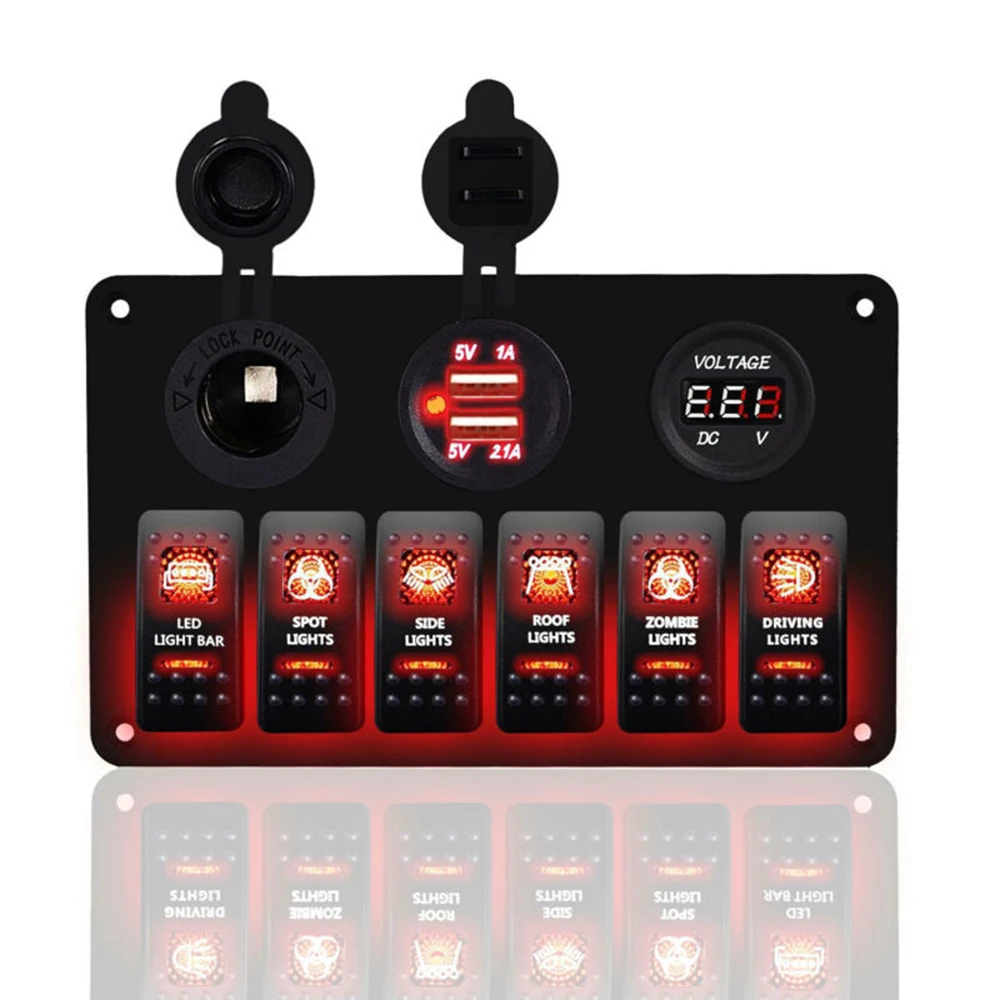 

Red Rocker Switch Replacement Set Waterproof With Screws 6-Gang Boat IP67 Panel Switch Breaker LED Marine Durable