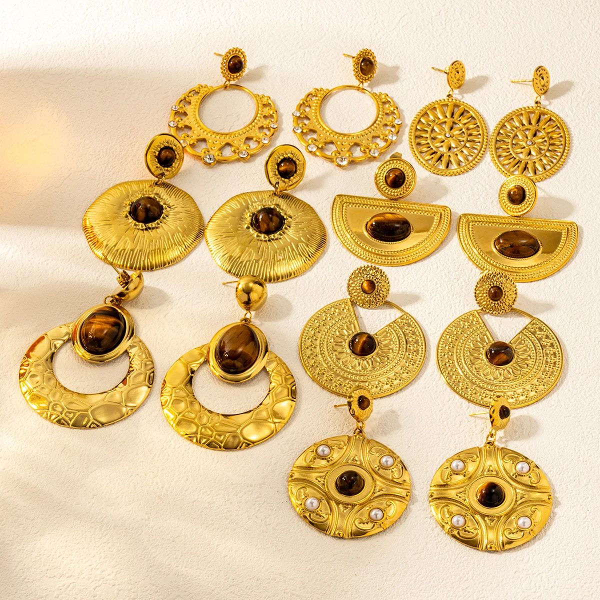 Висячие серьги HangZhi из натурального камня в богемном стиле коричневый камень