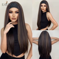 easihair headband synthetic wigs long straight brown highlight golden headband wigs for black women daily cosplay heat resistant
