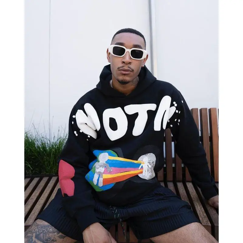 

Plush autumn and winter casual letter printing graffiti sweater high street European and American loose hoodie for men and women