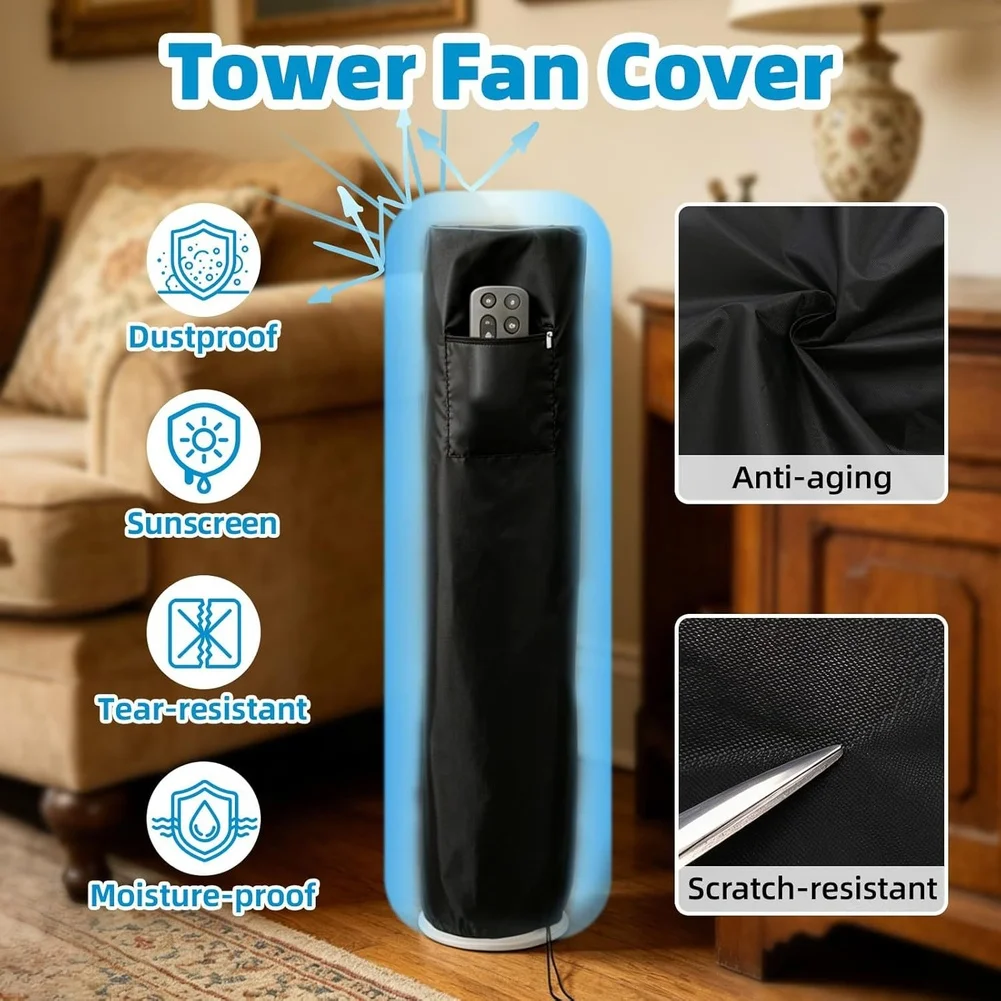 Фото Чехол для напольного вентилятора Tower Fan (модели TH205CO, TH202, TF202, STF202, SWH) из полиэстера, 130x35 см, черный, пылезащитный №3