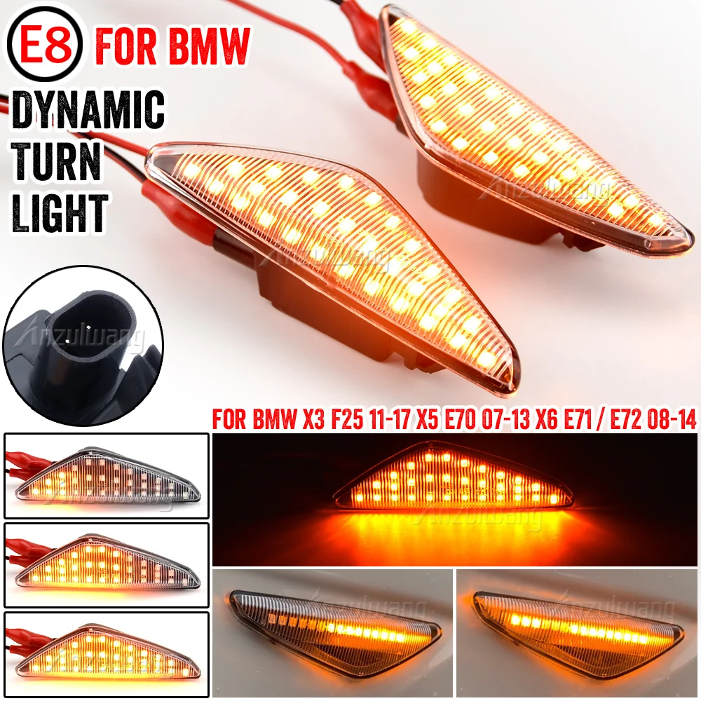 

2Pcs Dynamic Amber LED Side Marker Turn Signal Sequential Blinker Light For BMW X5 E70 X6 E71 E72 X3 F25 Amber Indicator Lamp
