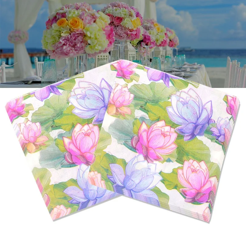 

10PCS Decoupage Paper Napkins Lotus Flower Print Table Crafts Tissue Towel For Wedding Birthday Gender Reveal Party Decorations