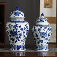Blue and White Porcelain Vase European Living Room Desktop Ceramic Floor Flower Vases Retro Home Decoration Creative Ornaments