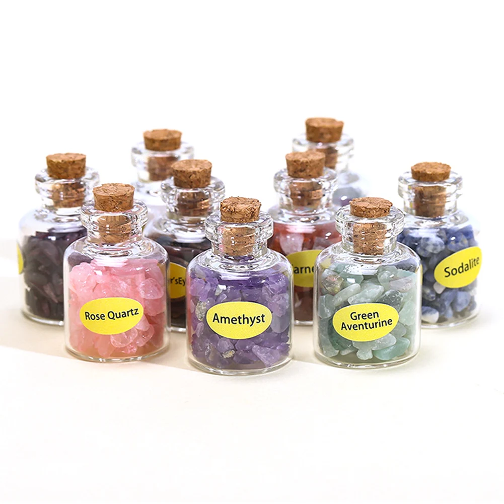 

9pcs Ornament Natural Wishing Gemstone Bottle Set DIY Meditation Gift Home Decor Jewelry Making Chakra Healing Stone Witchcraft