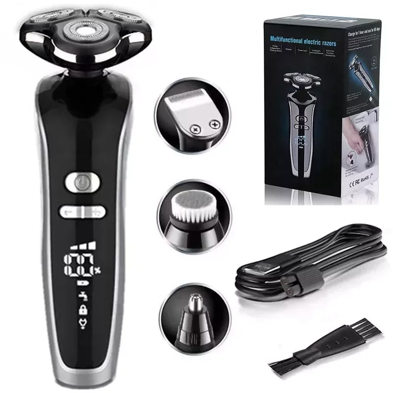 

NEW2023 in 3 -Speed Shaver For Men Wet Dry Pro Beard Hair Trimmer Rechargeable Facial Body Shaving Machine Grooming Kit sonic