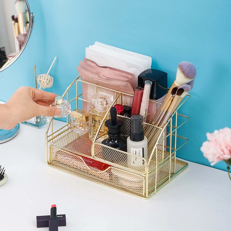 

All-purpose Mesh Desk Organizer Office Supplies Caddy with Pencil Holder for Classroom Vanity Countertop Bedroom School