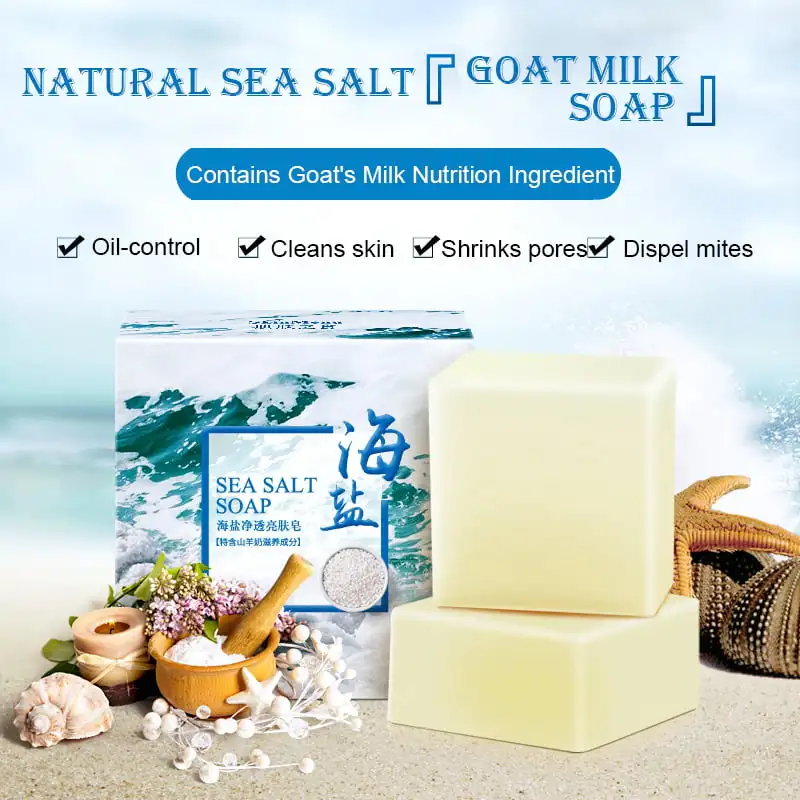 

1pc Natural Goat's Milk Sea Salt Mite Removal Soap Face Bath Mite Removal Sulfur Soap Body Bath Gentle Cleansing Handmade Soap