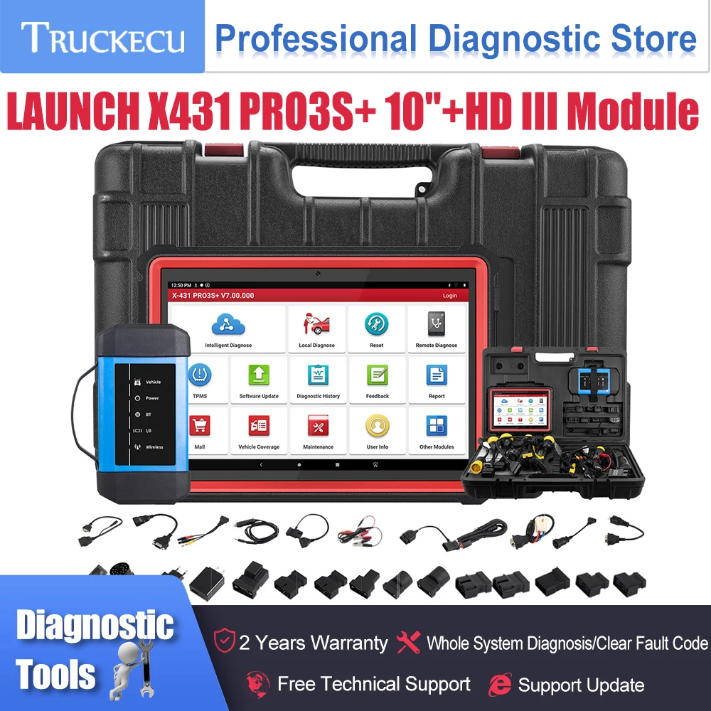 

LAUNCH X431 PRO3S+ 10"+HD III Truck Automotive diagnostic scanner Full System OBD OBD2 Code Reader Scan tool PRO3S PLUS pk V PRO