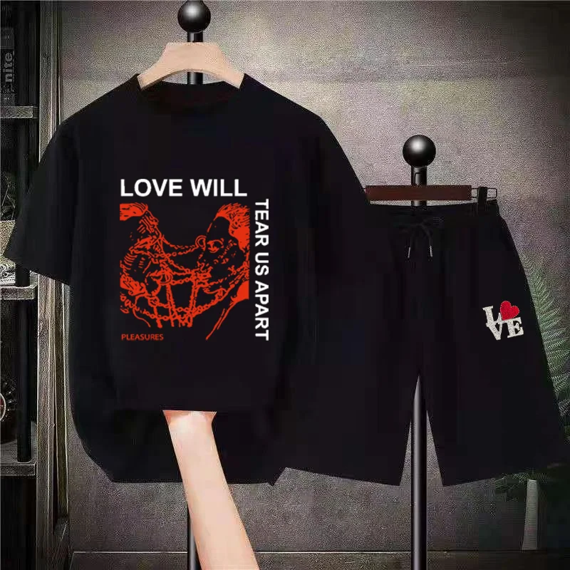 

Футболка и шорты унисекс Lil Peep, хлопковая летняя Дизайнерская одежда с надписью Love Will Tear Us Apart, y2k