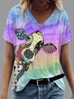 womens cropped t shirt cartoon cow print fashion woman blouses 3d animal picture short sleeve basic v neck t shirt s xxl size