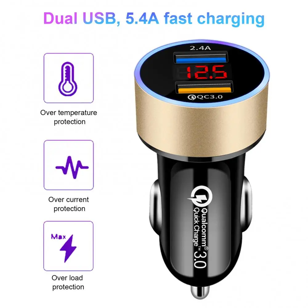 

2.4A Dual USB Port LCD Display Qucik Car Auto Mobile Phone Quick Port USB Fast Charger Adapter Fast Charge LCD Display