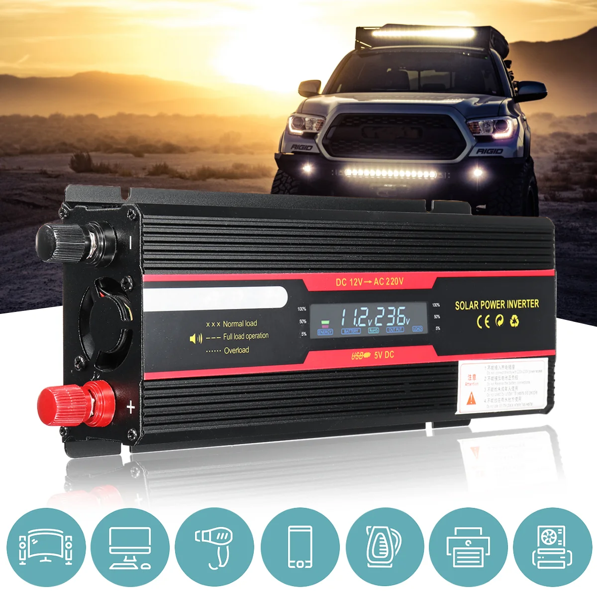 

6000W Modified Sine Wave Inverter DC 12v/24v To AC 110V/220V Voltage Transformer Power Converter Solar Inverter LCD Display