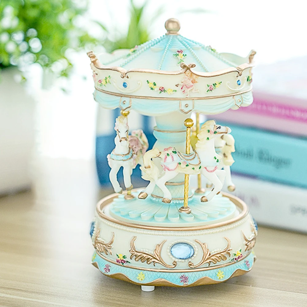 

Handwork Valentine's Day Wedding Music Box Decor Gifts Clockwork Mechanism Home Birthday LED Light Toys Luxury Carousel Romantic