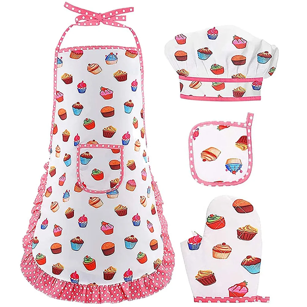 

1 Set Convenient Lightweight Comfortable Delicate Pattern Kids Cooking Apron Children Apron Hat Glove