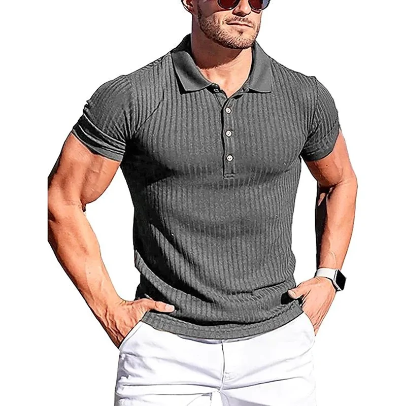 

2022 Summer Solid Color Golf Polos T-shirt For Men Autumn Slim Fit Button Lapel Short Sleeve Casual Fitting Polo Tshirt polo8-5
