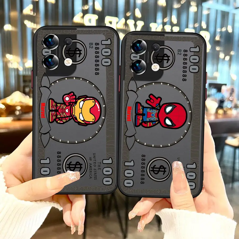 

Money Marvel Hero Spider-Man Iron Man Cartoon Matte Phone Case For OPPO Reno 8 7 7Z 6Z 6 5 4 4SE 3 2 2F 2 Z Pro Plus 5G 4G Cover