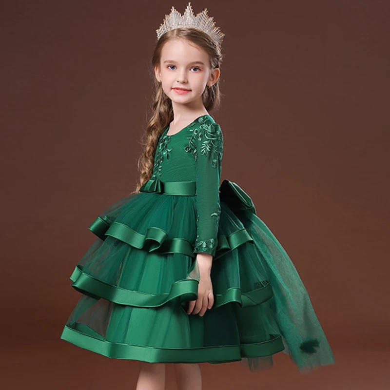 Kids Christmas Eve Girls Wedding Flower Dresses Princess Autumn Costume Elegant Party Pageant Formal Gown For Teen 3-12 Years